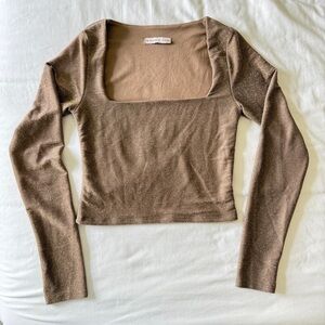 Sincerely Jules Metallic Brown Square Neck Top